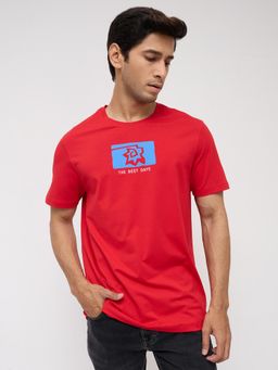 Spykar - Men Red Graphic Regular Fit T-Shirt