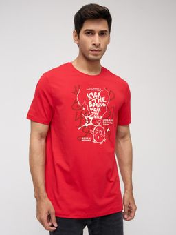 Spykar - Men Red Graphic Regular Fit T-Shirt