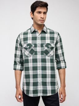 Spykar - Men Green Check Regular Fit Shirt