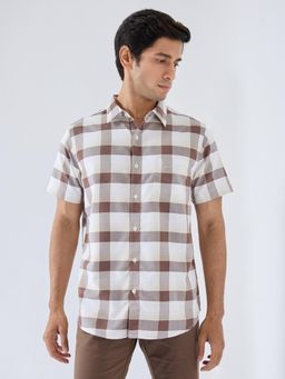 Spykar - Men White/Brown Check Regular Fit Shirt