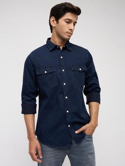 Spykar - Men Navy Blue Denim Regular Fit Shirt