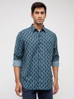 Spykar - Men Blue Printed Regular Fit Shirt