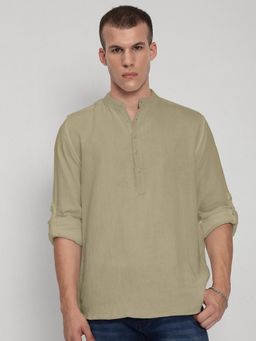 SHOWOFFFF - Men's Green Mandarin Collar Shirt