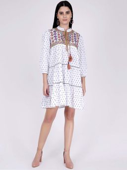 First Resort by Ramola Bachchan - Yellow Embroidered Peasant Dress