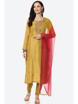 Biba - Yellow Silk Unstitched Suit (Set of 3)