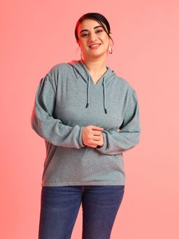 Instafab Plus - Size Women Solid Casual Sweatshirt Green