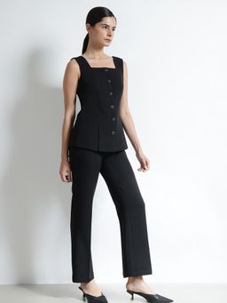 FableStreet - Top and Straight Fit Trousers Co-Ord Set - Black