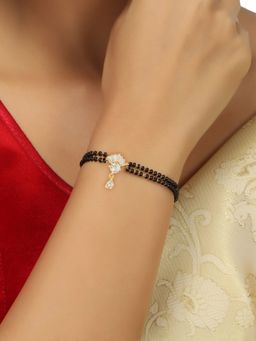 Accessher - Gold Plated American Diamonds Studded Beaded Delicate Mangalsutra Bracelet