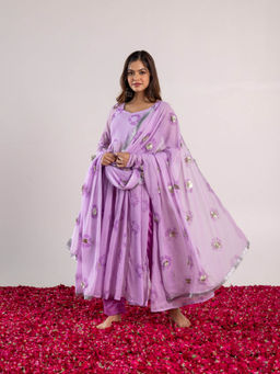 PEHNO'SA - Shubh Radhika Bandhani Printed Anarkali Lavender (Set of 3)
