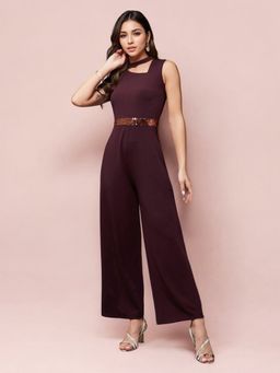 Miss Chase - Women's Maroon V-Neck Jumpsuit