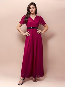 Miss Chase - Women's Pink V-Neck Jumpsuit