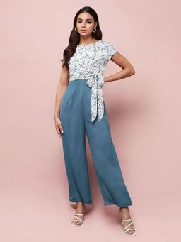 Miss Chase - Women's Blue Round Neck Jumpsuit
