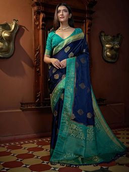 Odette - Blue Colour Satin Silk Saree with Unstitched Blouse