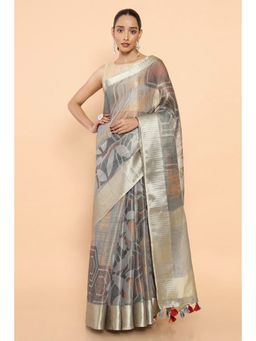 Soch - Women Multi-Color Organza Printed Saree with Unstitched Blouse