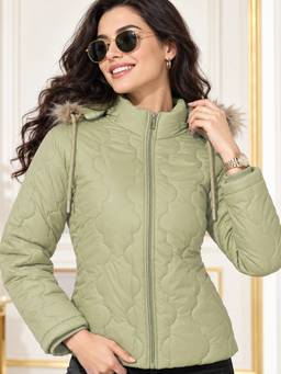 Vero Amore - Green Polyester Solid/Plain Hooded Puffer 1 Jacket