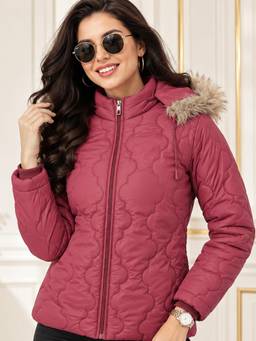 Vero Amore - Maroon Polyester Solid/Plain Hooded Puffer 1 Jacket