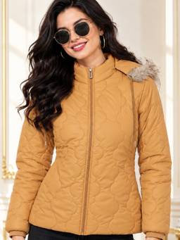 Vero Amore - Mustard Polyester Solid/Plain Hooded Puffer 1 Jacket