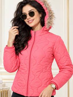 Vero Amore - Pink Polyester Solid/Plain Hooded Puffer 1 Jacket
