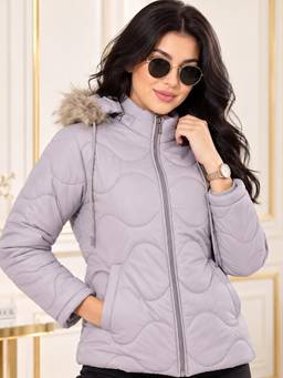 Vero Amore - Grey Polyester Solid/Plain Hooded Puffer 1 Jacket