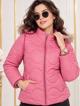 Vero Amore - Rose Gold Polyester Solid/Plain Hooded Puffer 1 Jacket