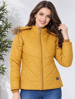 Vero Amore - Mustard Polyester Solid/Plain Hooded Puffer 1 Jacket