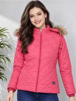 Vero Amore - Pink Polyester Solid/Plain Hooded Puffer 1 Jacket