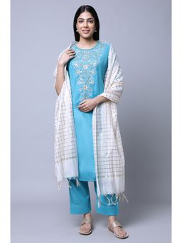 Aurelia - Women Blue Solid Silk Kurta Set with Palazzo & Dupatta