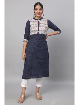 Aurelia - Blue Printed Cotton Kurta & Trousers (Set of 2)