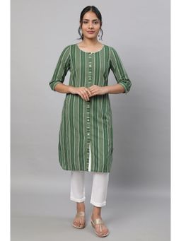 Aurelia - Green Stripe Print Cotton Kurta & Trousers (Set of 2)