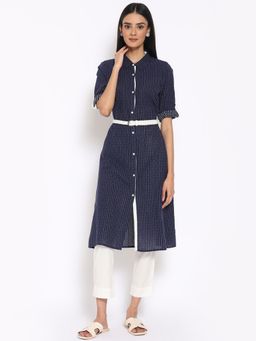 Aurelia - Navy Blue Printed Kurta & Trousers (Set of 3)