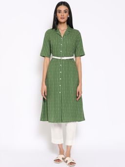 Aurelia - Green Printed Kurta & Trousers (Set of 3)