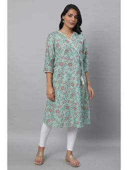 Aurelia - Green Floral Printed Kurta & Tights (Set of 2)