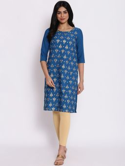 Aurelia - Blue Floral Print Kurta & Tights (Set of 2)