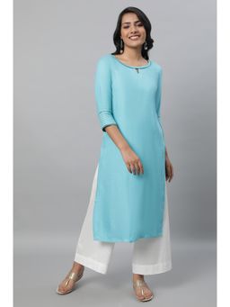 Aurelia - Blue Keyhole Neck Casual Kurta