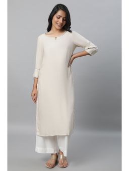 Aurelia - Beige Keyhole Neck Casual Kurta