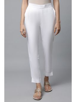 Aurelia - White Basic Solid Cotton Trouser Pants
