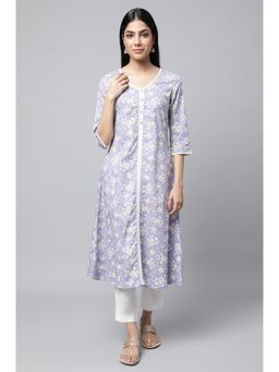 Aurelia - Lavender Floral Printed Kurta & Pants (Set of 2)