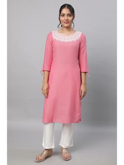 Aurelia - Pink Embroidered Kurta & Narrow Fit Pant (Set of 2)