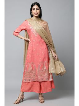 Aurelia - Peach Festive Kurta with Palazzo & Dupatta (Set of 3)