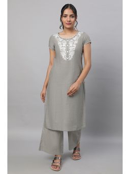 Aurelia - Grey Embroidered Kurta & Palazzo (Set of 2)