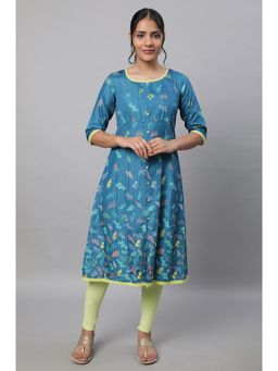 Aurelia - Blue Printed A-Line Kurta & Tights (Set of 2)