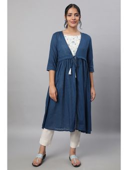 Aurelia - Blue Gathered Gilet Kurta & Trousers (Set of 3)
