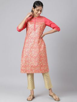 Aurelia - Peach Floral Printed Kurta & Trousers (Set of 2)