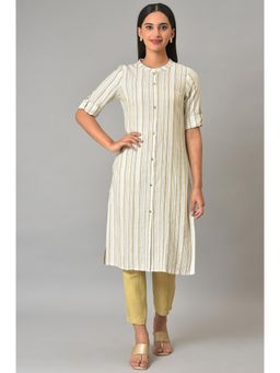 Aurelia - Beige Stripe Print Kurta & Trousers (Set of 2)