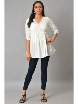 Aurelia - White Angrakha Kurti & Jeggings (Set of 2)