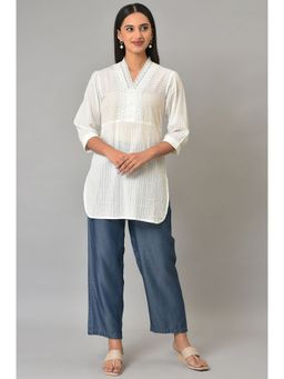 Aurelia - White Cotton Kurti & Narrow Pant (Set of 2)