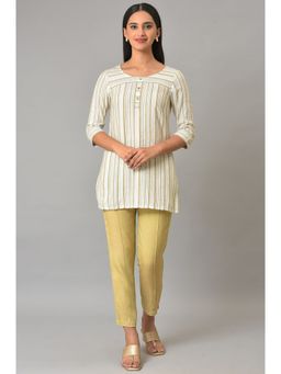 Aurelia - Beige Stripe Print Kurti & Trousers (Set of 2)