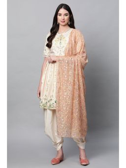 Aurelia - Cream Printed Festive Short Kurta with Dhoti (Set of 3)