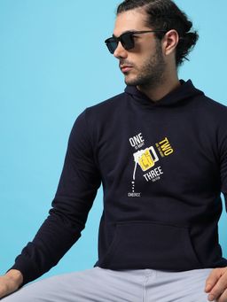 Campus Sutra - Men Typographic Print Hooded Sweatshirt