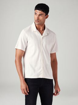 Levi's - Off White Men's Self Design Relaxed Fit Resort Collar Camp Shirt